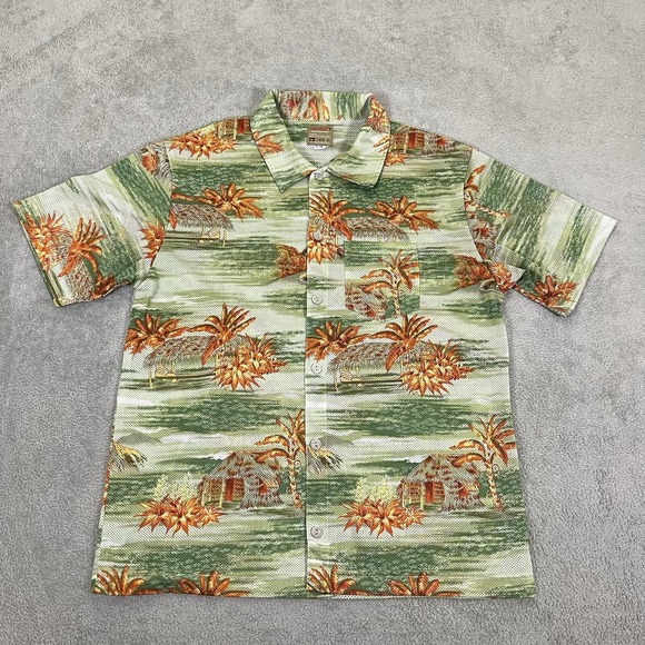 Quiksilver Shirt Large Mens Mesh Hawaiian Palm Tree Aloha Vintage Beach Vacation - Picture 1 of 12